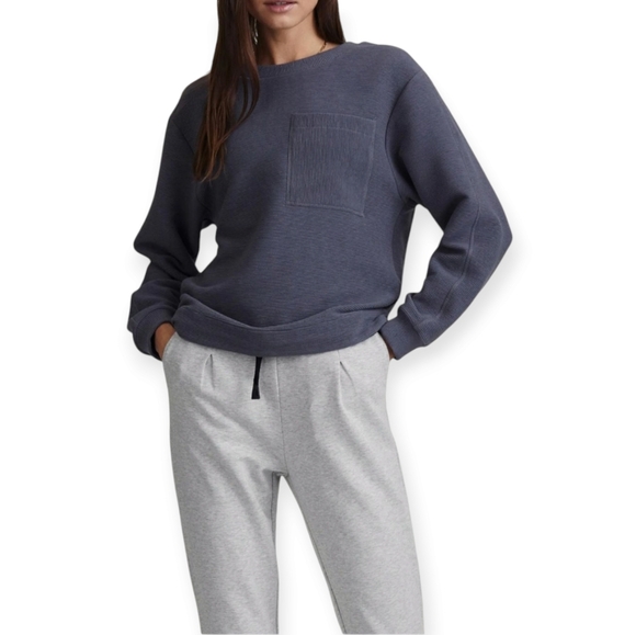 Varley Hewitt Ribbed Ottoman Knit Crewneck Sweatshirt in Slate Blue/Gray Medium - Picture 16 of 16